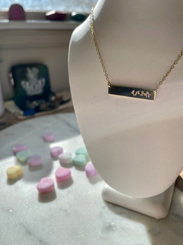 Engraved “Amour” Bar Necklace