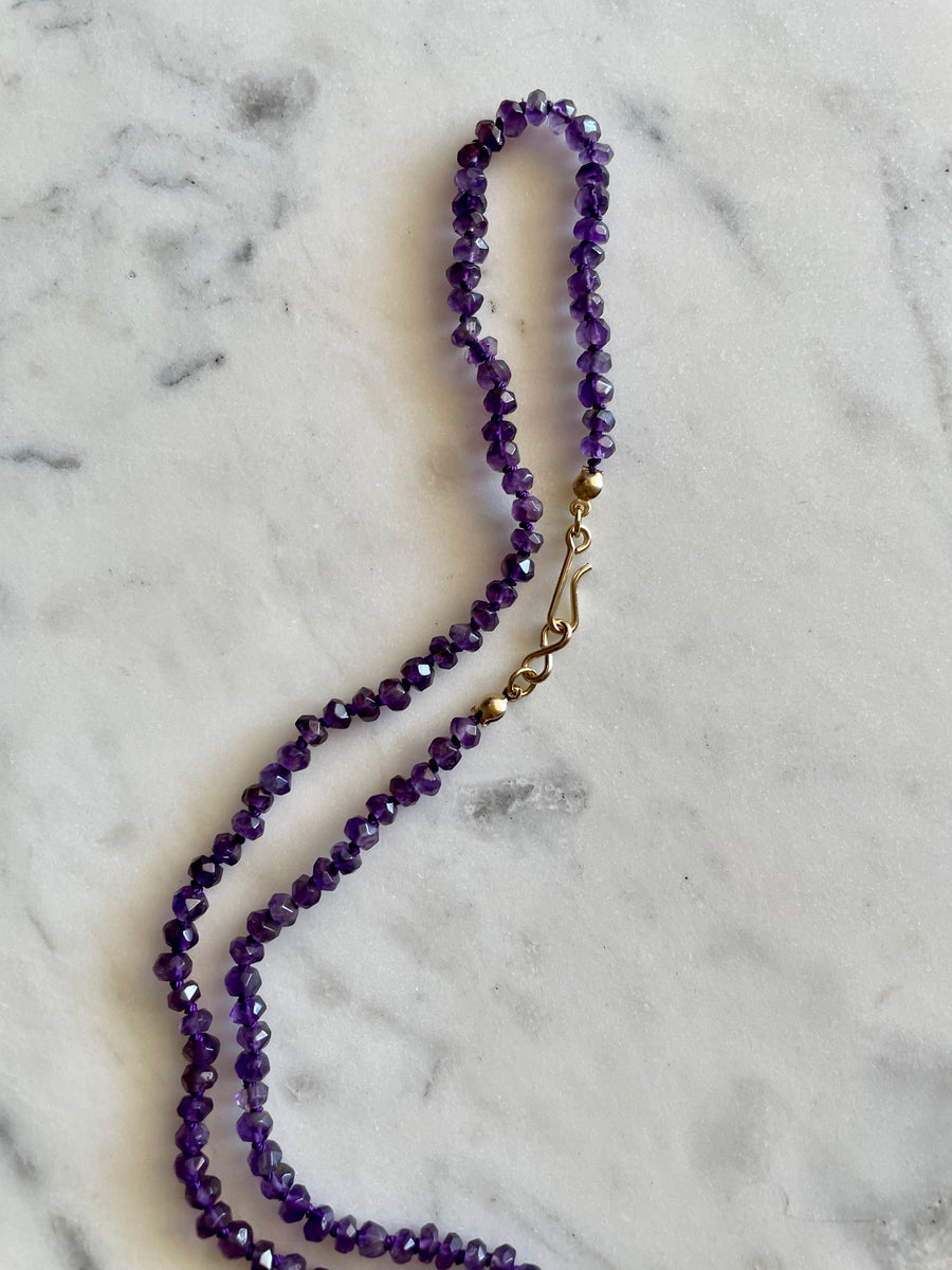 22" Amethyst Silk Knotted Gemstone Necklace