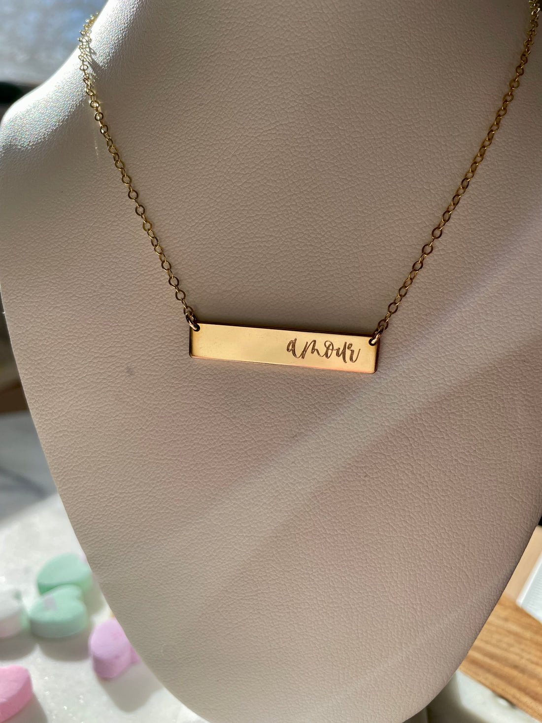 Engraved “Amour” Bar Necklace