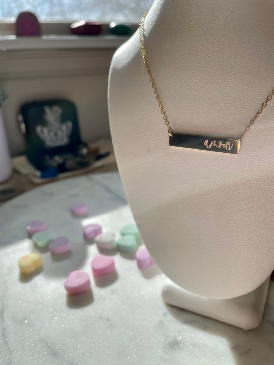 Engraved “Amour” Bar Necklace