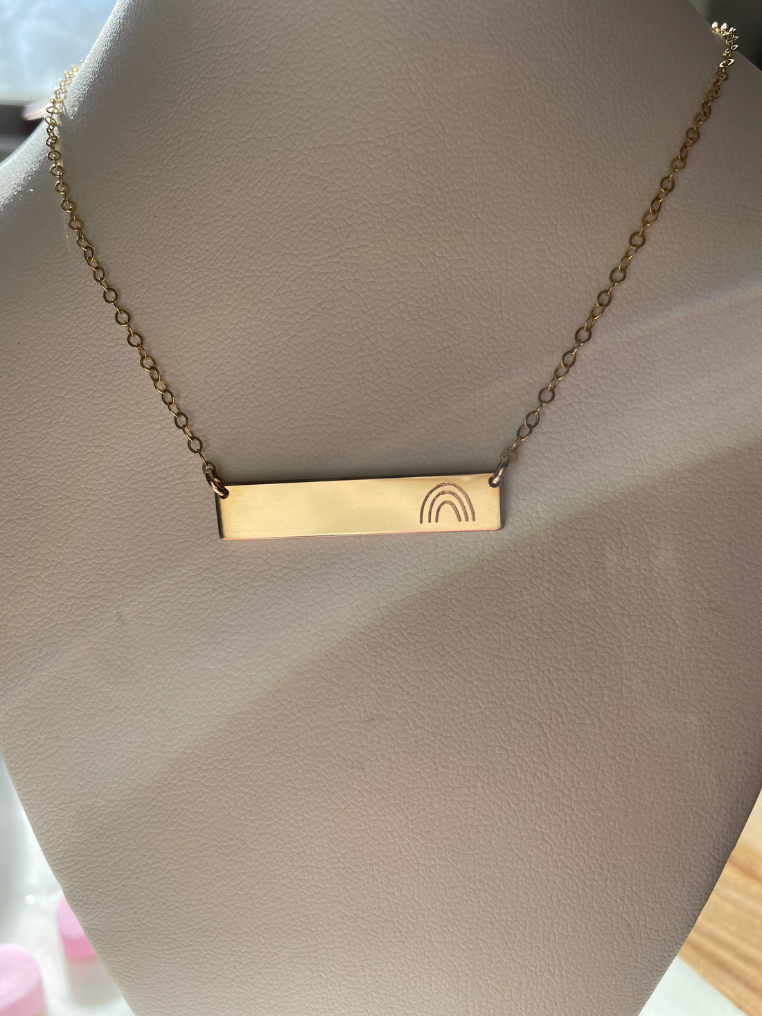 Engraved Rainbow Bar Necklace