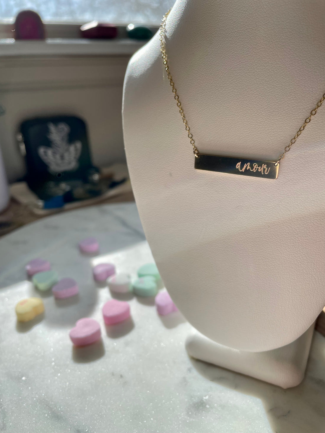 Engraved “Amour” Bar Necklace