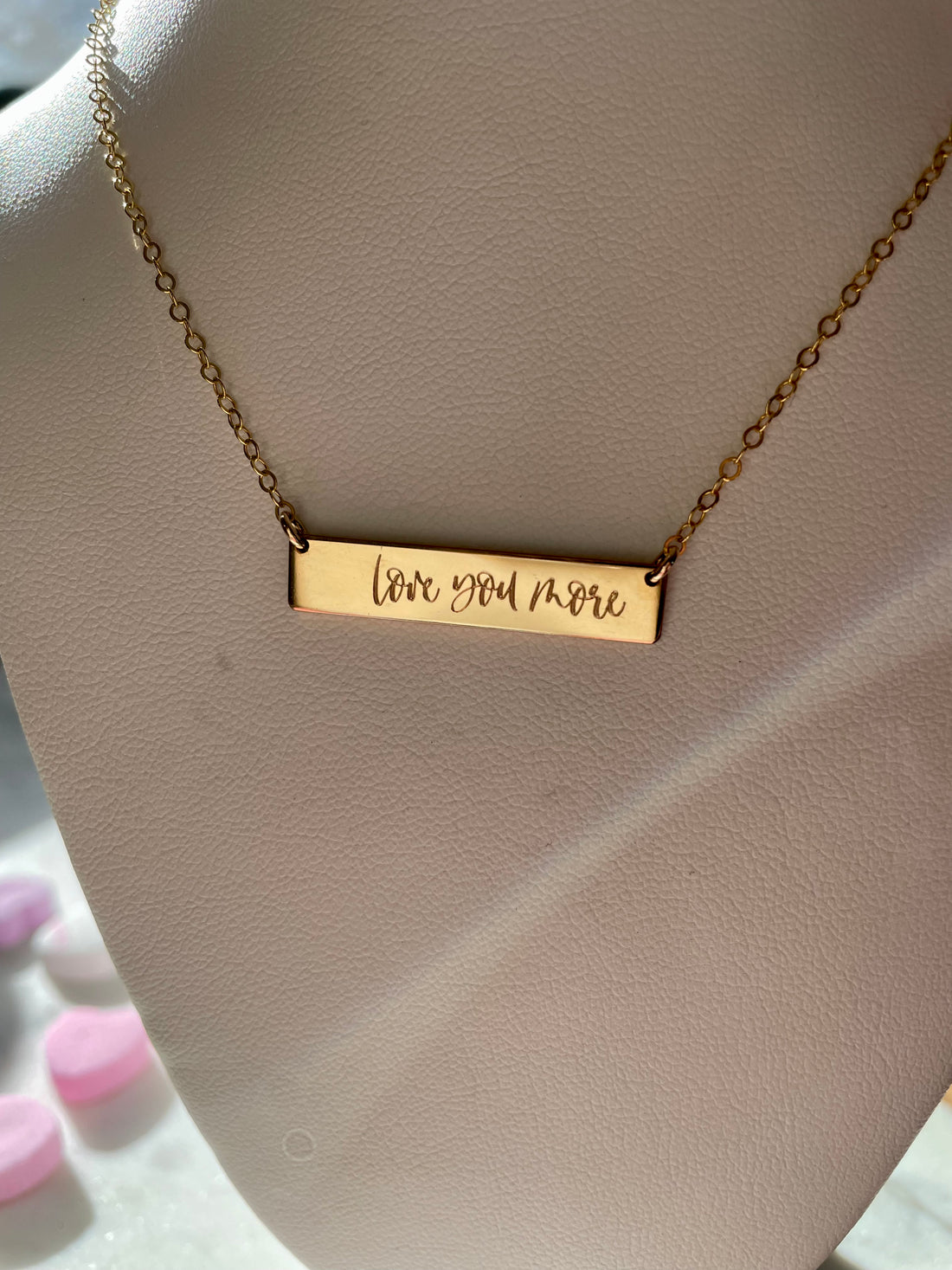 Engraved “Love You More” Bar Necklace