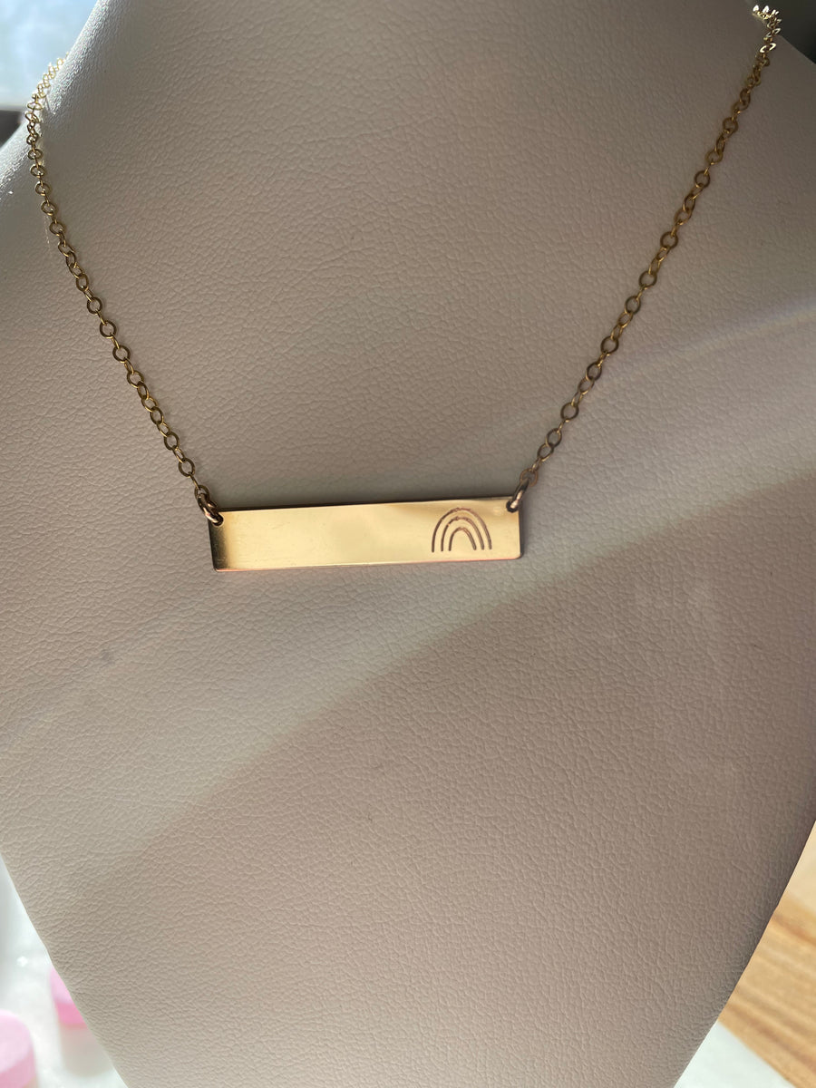 Engraved Rainbow Bar Necklace