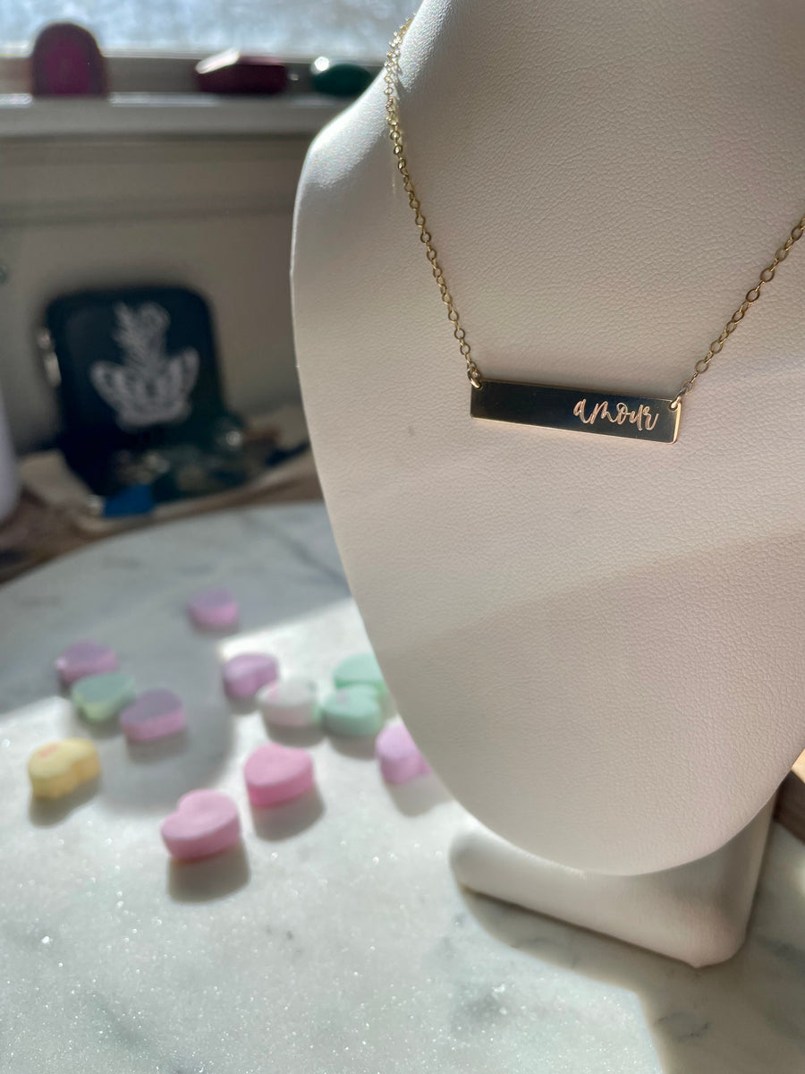 Engraved “Amour” Bar Necklace