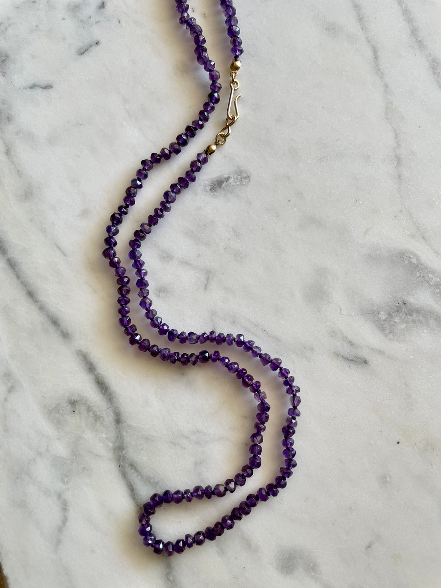 22" Amethyst Silk Knotted Gemstone Necklace