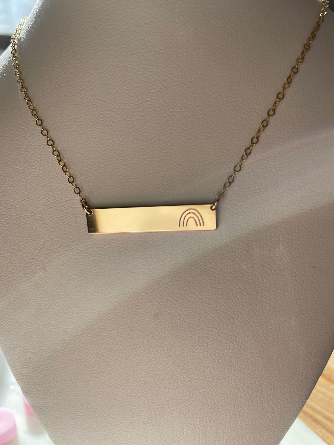 Engraved Rainbow Bar Necklace