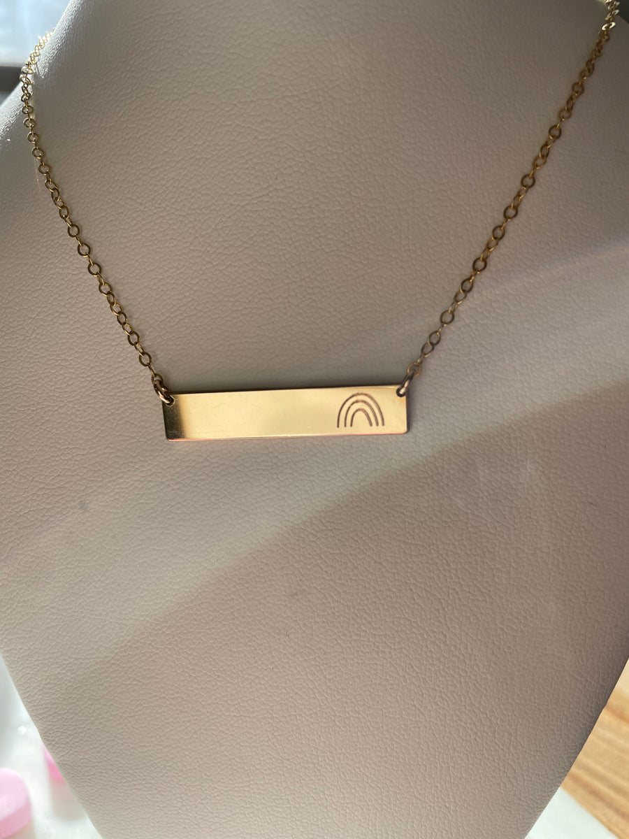 Engraved Rainbow Bar Necklace