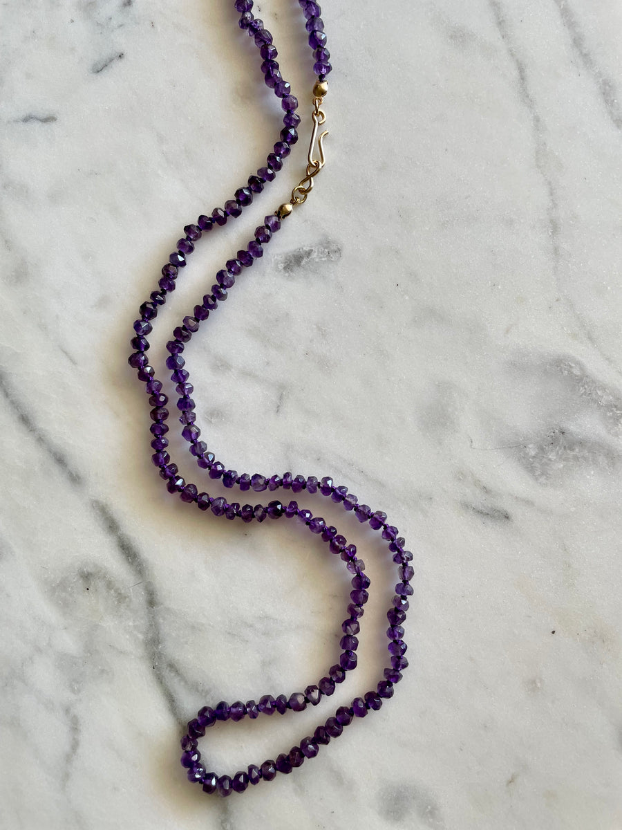 22" Amethyst Silk Knotted Gemstone Necklace