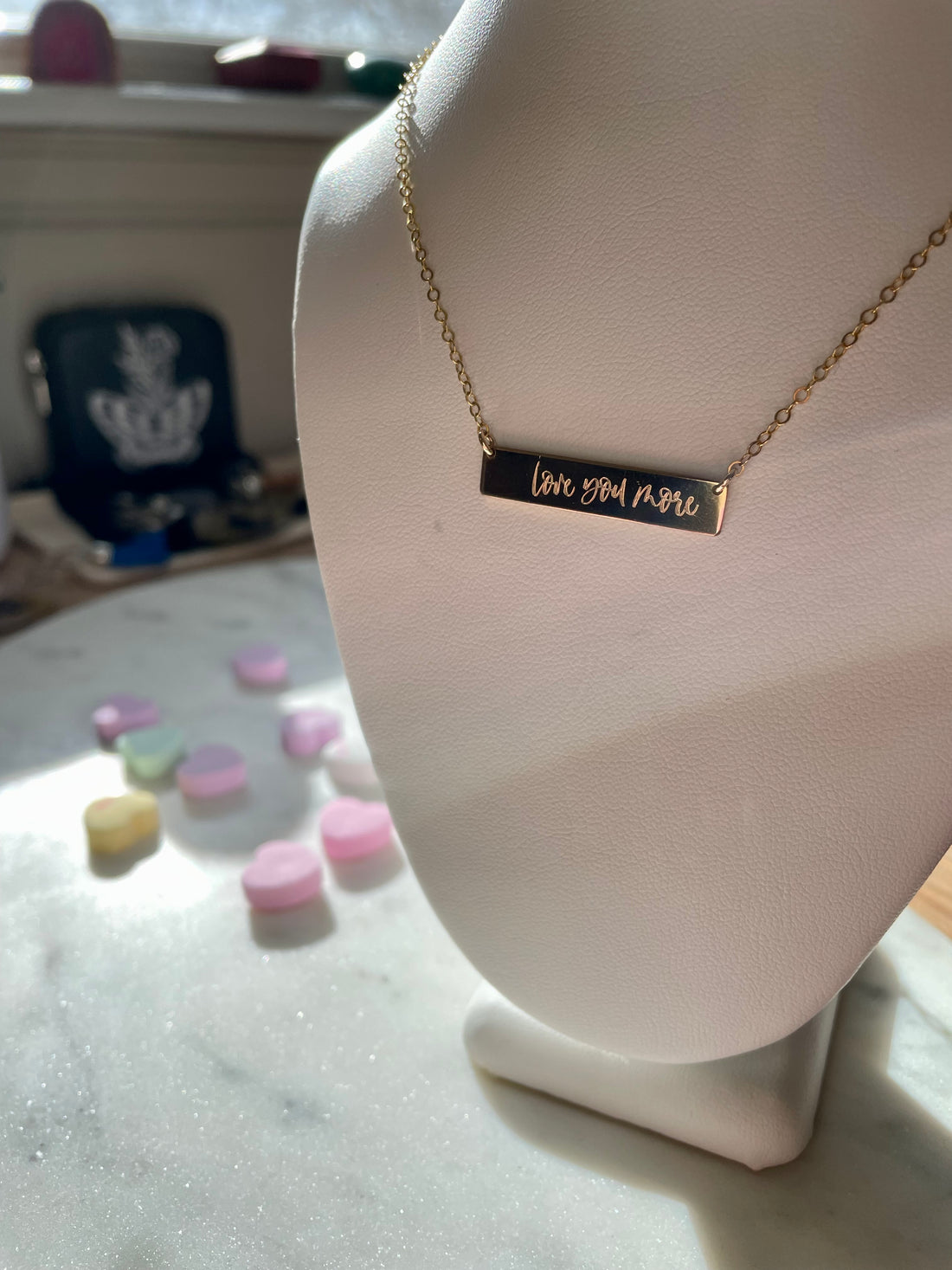 Engraved “Love You More” Bar Necklace