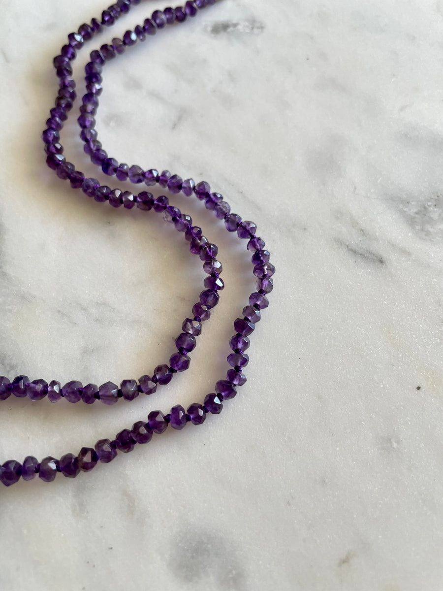 22" Amethyst Silk Knotted Gemstone Necklace