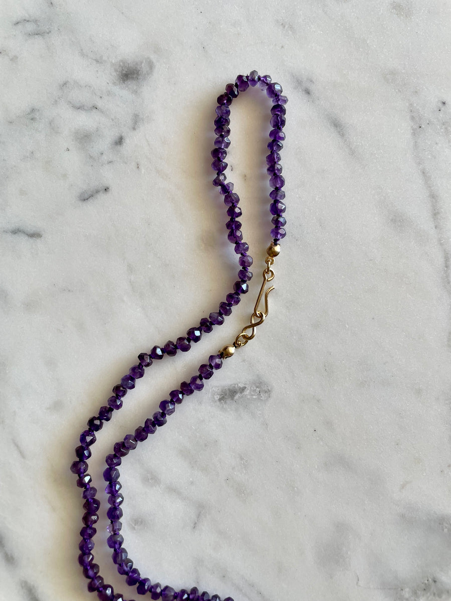 22" Amethyst Silk Knotted Gemstone Necklace