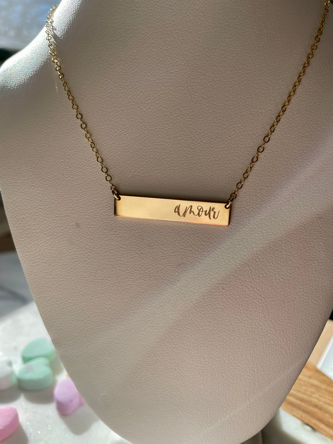 Engraved “Amour” Bar Necklace