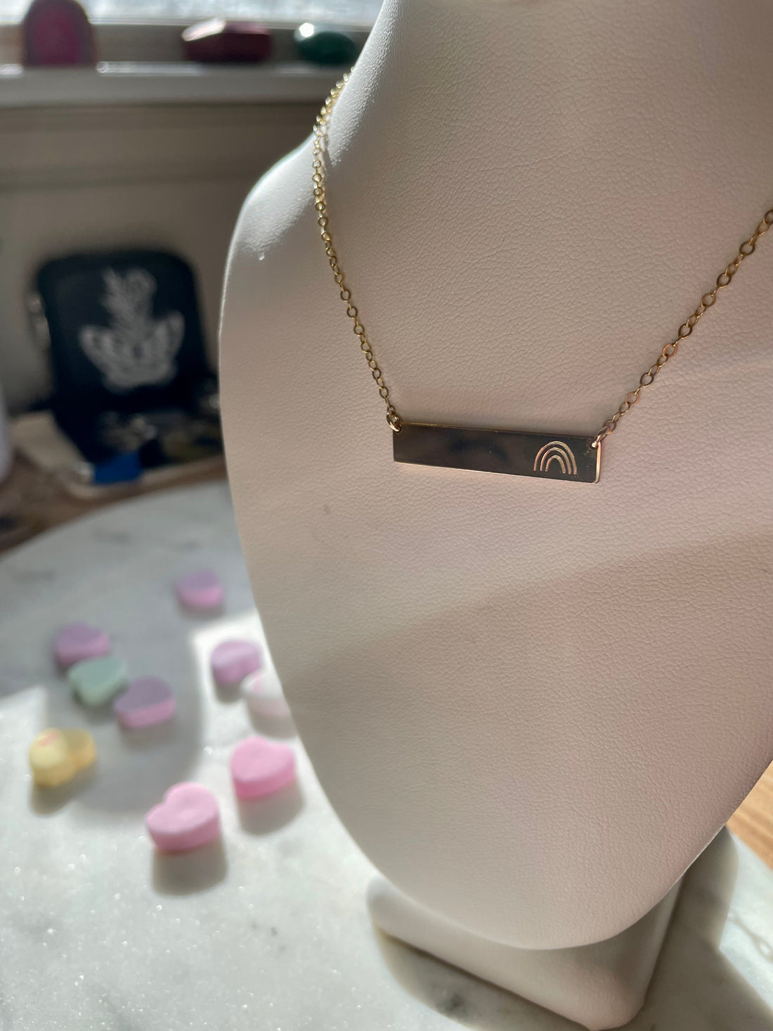 Engraved Rainbow Bar Necklace